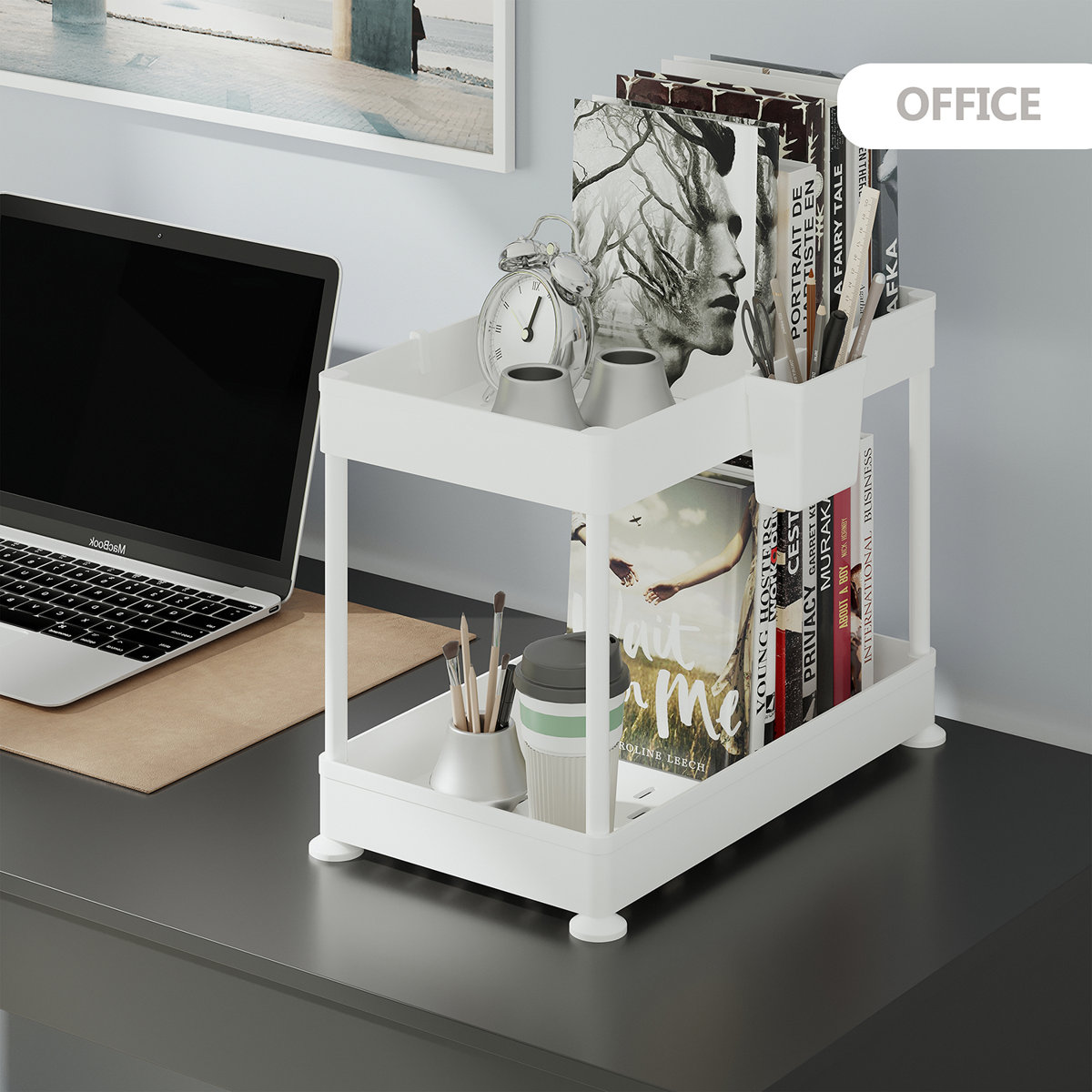 StorageBud Non-Slip Grip Kitchen Under Sink Organizer - Bathroom Cabinet Organizer with Side Caddy (Set of 2)